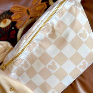Nuetral Checkered Mouse Large Fanny Pack | Crossbody Bag | Park Bag | Mouse Bum Bag | Cream Mouse | Theme Park Belt Bag