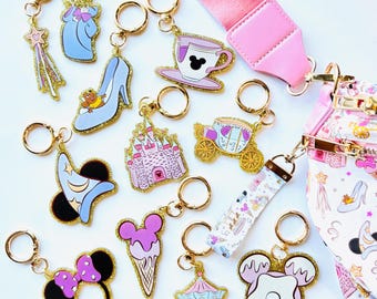 Magical Keychain Bag Charm | Gold Glitter Bag Charms | Theme Park Accessories | Keychain for the Parks | Magical Castle Carriage Fairy