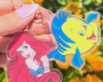 Little Mermaid Bag Charm | Disney Keychain | Ariel Flounder Keychain | Disney Bag Charm | Acrylic Keychain for Disney Parks