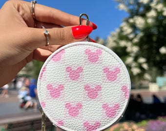 Pink Mickey Coin Purse | Round Coin Purse | Wallet | Magical Accessories | Pink Checkered Wallet | Disney Wallet