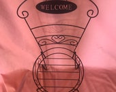 Metal bistro garden chair planter holder cut out welcome sign - scrolled heart -garden - porch -lawn art