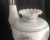 Federal replacement shade - fenton - milk glass - transfer stencil floral bouquet light blue pin stripe