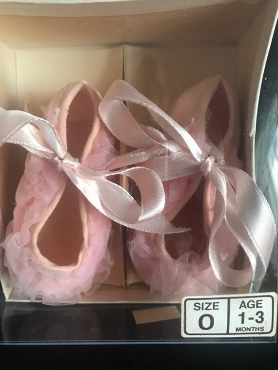 Newborn  girls shoes ,pink satin & frilly lace ba… - image 3