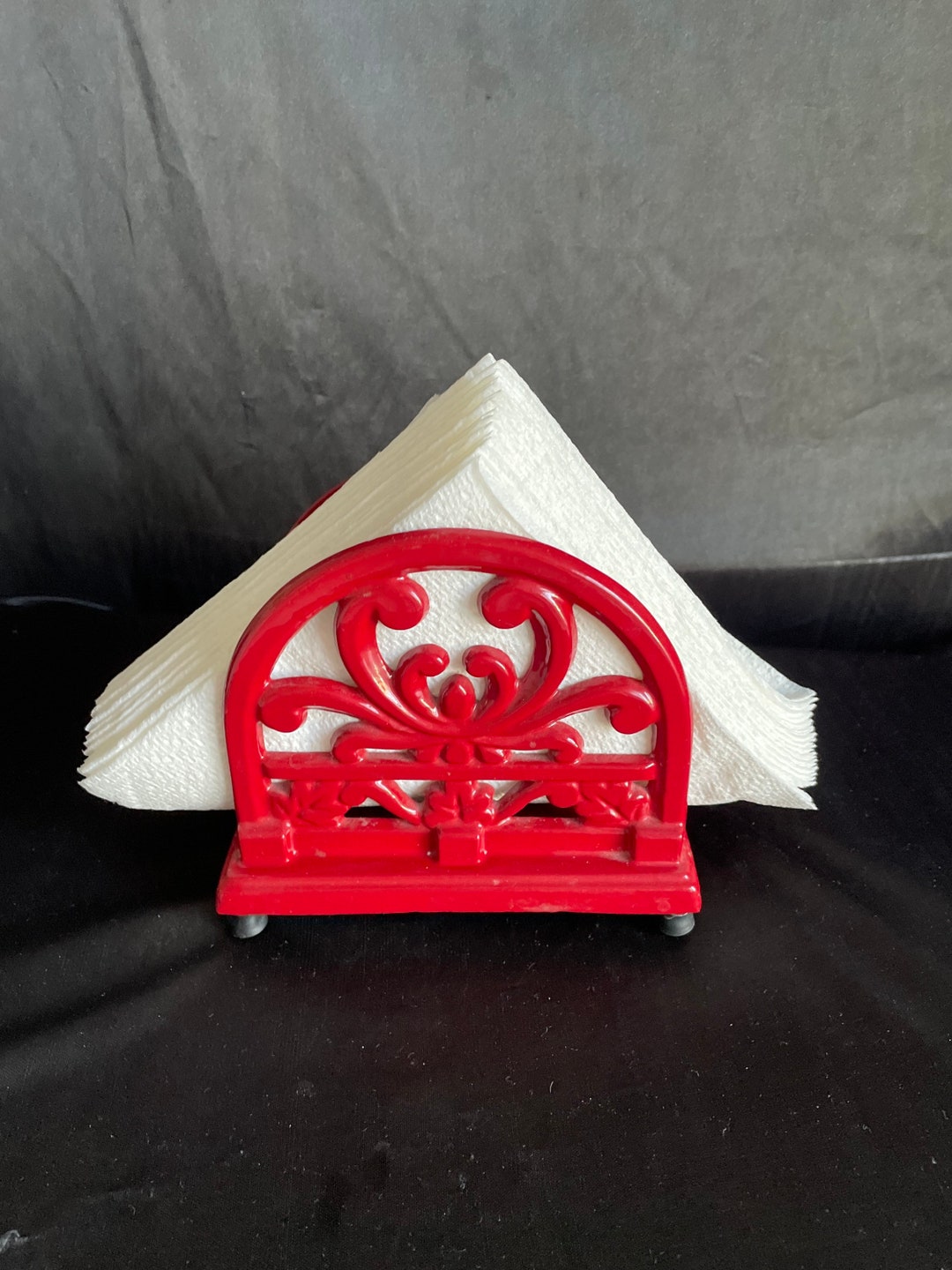 Napkin Holder red Wrought Iron Baked Enamelfooted Etsy
