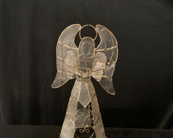 Capiz Angel , Tree Topper , Angel , Halo, Winged ,metal , Filigree