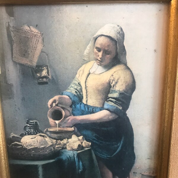 Danish  wall art woman  , still life portrait domestic home living lithograph print open framed