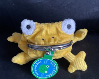 Frog change purse , Plushies , fabric ,yellow , corduroy , modern , Kitchy,  New with tag by Cupcake & cartwheel