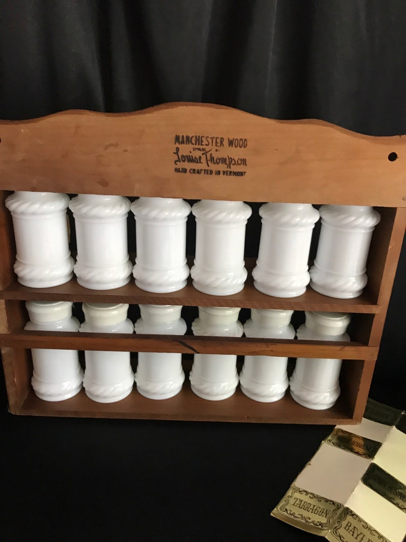 Vintage Spice Rack Wall Mount With Swirl Milk Jars Spice Etsy