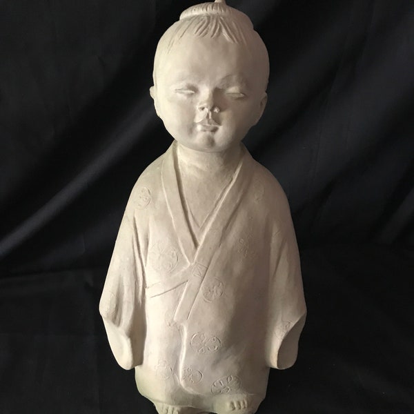Asian child  sculpture , full body, Kimono dressed ,statue ,vertical , by Austin products ,art,clay , home decor,retired