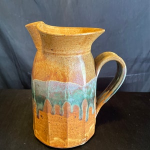 Art pottery serving pitcher, stoneware salt dripped glazed ,Dining tablewar