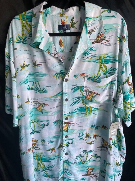 NWT Mens Hawaiian Shirt , XL Themed Island Scenery ,outrigger , Flying Fish  , Palm Tree , Beach -  Canada