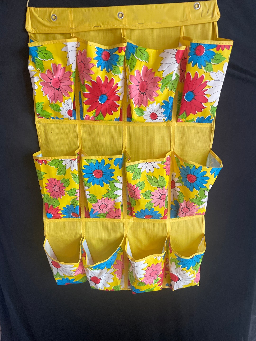 Vintage Shoe Bag Organizer , Vinyl , 8 Shoe Compartment , Flower Power