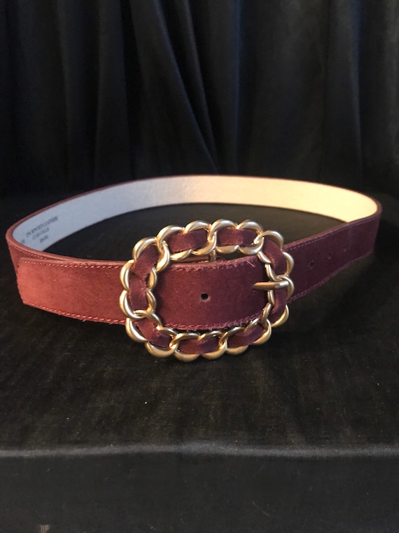Designer belt burgundy suede - gold round link be… - image 1