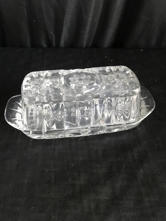 Vintage Anchor Hocking Glass Butter Dish: Star of David Pattern