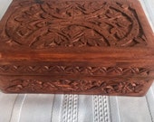 Keepsake box , jewelry holder, ,tramp art craved teak wood ,cigar ,cigarettes box Father day gift idea