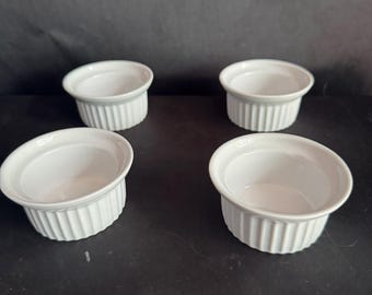 Set of 4 Stoneware Ramekins: Ribbed Round Oven-to-Table Cookware