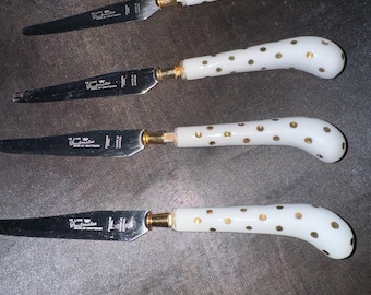 Charcuterie Keramikmesser Set ,4 Stück, weisse Keramik Griffe, Gold, Polka Dot, Obst, Käse, Keramik Made in Canada