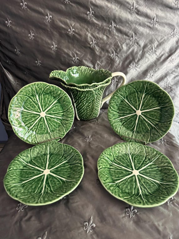 Bordallo Pinheiro ,green Cabbage Plates ,4, Salad ,appetizer