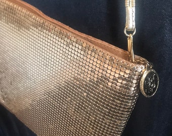 Vtg Whiting &Davis gold mesh shoulder evening bag - cross body - formal - elegant envelope bag