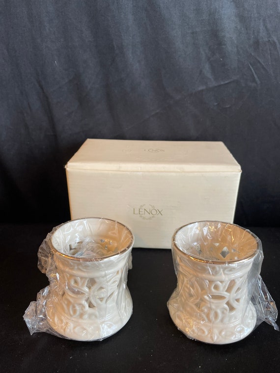 Lenox Tea Light Candle Holder NIB Set of 2 Porcelain Gold