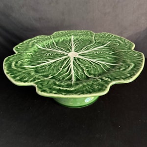 Green Cabbage cake stand ,open cake stand large 12x12 x5 ,art pottery , Majoilca ,  Bordallo Pinheiro , Portugal
