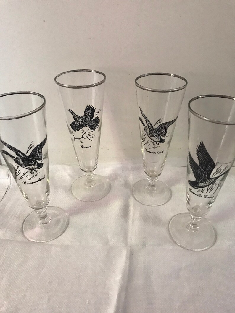 MCM Beer glasses ,Barware discount ,Canadian geese , wild life pheasant - black silkscreen -4