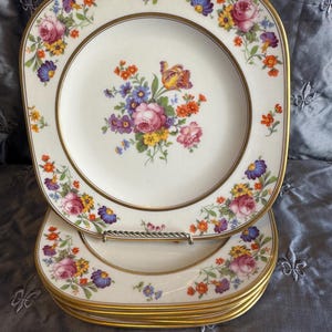 Belleek Bone China Cake Plates Set: 6,square, Floral Bouquet, 24k Gold Trim