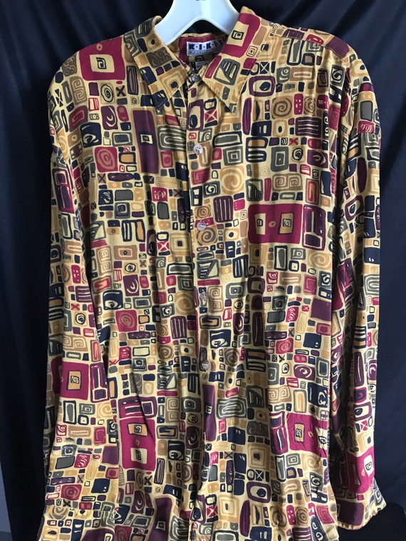 Vtg Designer Mens Shirt Silk , ,sz Large , Abstract , Button Down Silk Shirt ,hong Kong - Etsy Vtg Designer Mens Shirt Silk , ,sz Large , Abstract , Button Down Silk Shirt ,hong Kong - Etsy