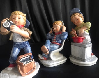 Goebel figurines,set of 3, Themed ,Todays  childrens series ,Chef ,photography ,girl with headphones , porcelain ,NIB