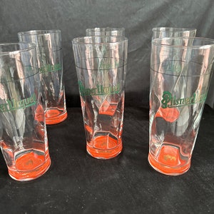 Vtg Pilsner Beer glasses (6) Pilsner Urquell , swirl glass, Barware