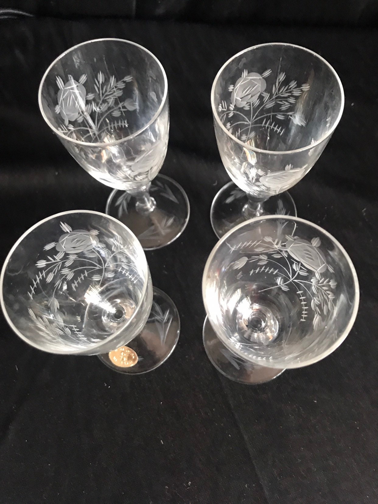 Victorian Fostoria etched crystal stemware cordial glasses Etsy