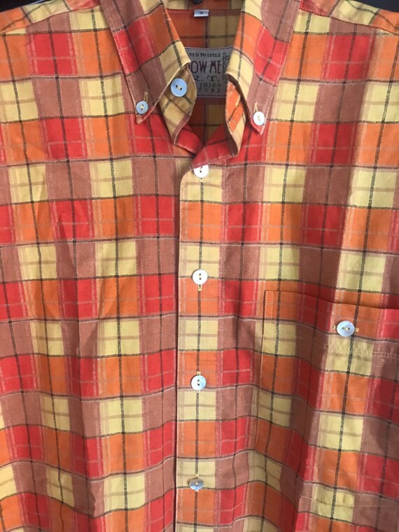 Vtg Imported Mens Shirt plaid Sz Small Short Sleeve Design by