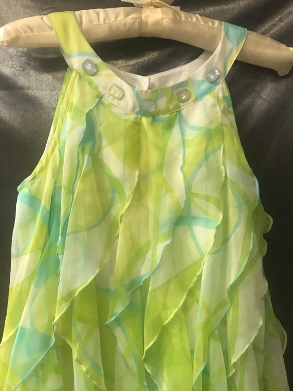 Vtg chiffon party dress - sz 8 sleeveless lime & t