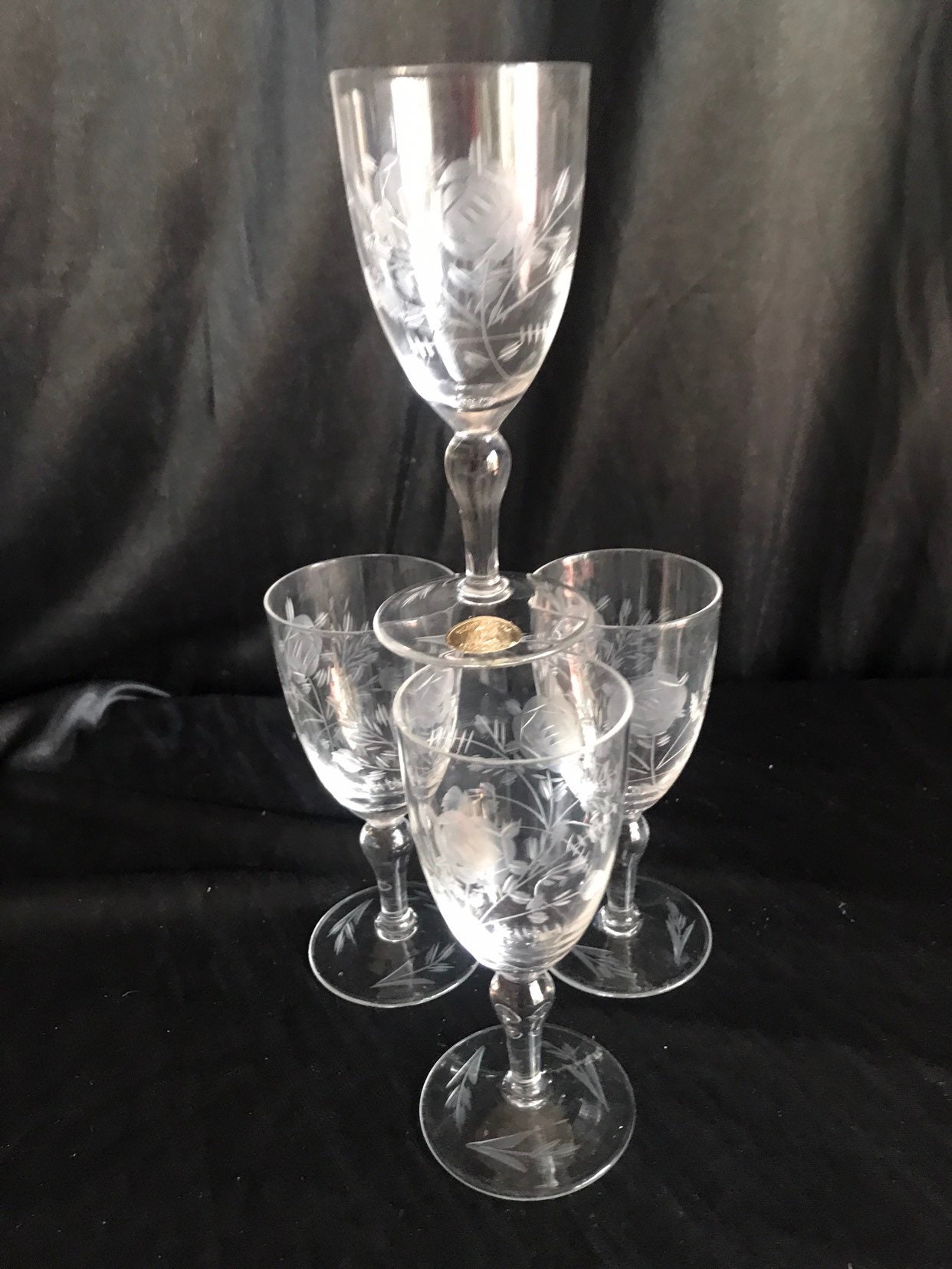 Victorian Fostoria etched crystal stemware cordial glasses Etsy