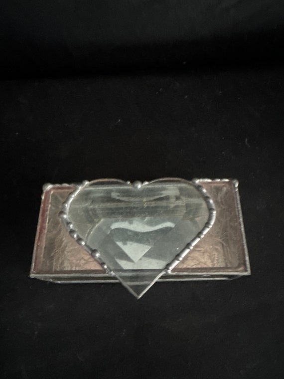 Glass Heart jewelry box , Etched pink stained glass ,… Gem