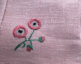 Hot pink tea napkins - linen (4) embroidered -luncheon napkins