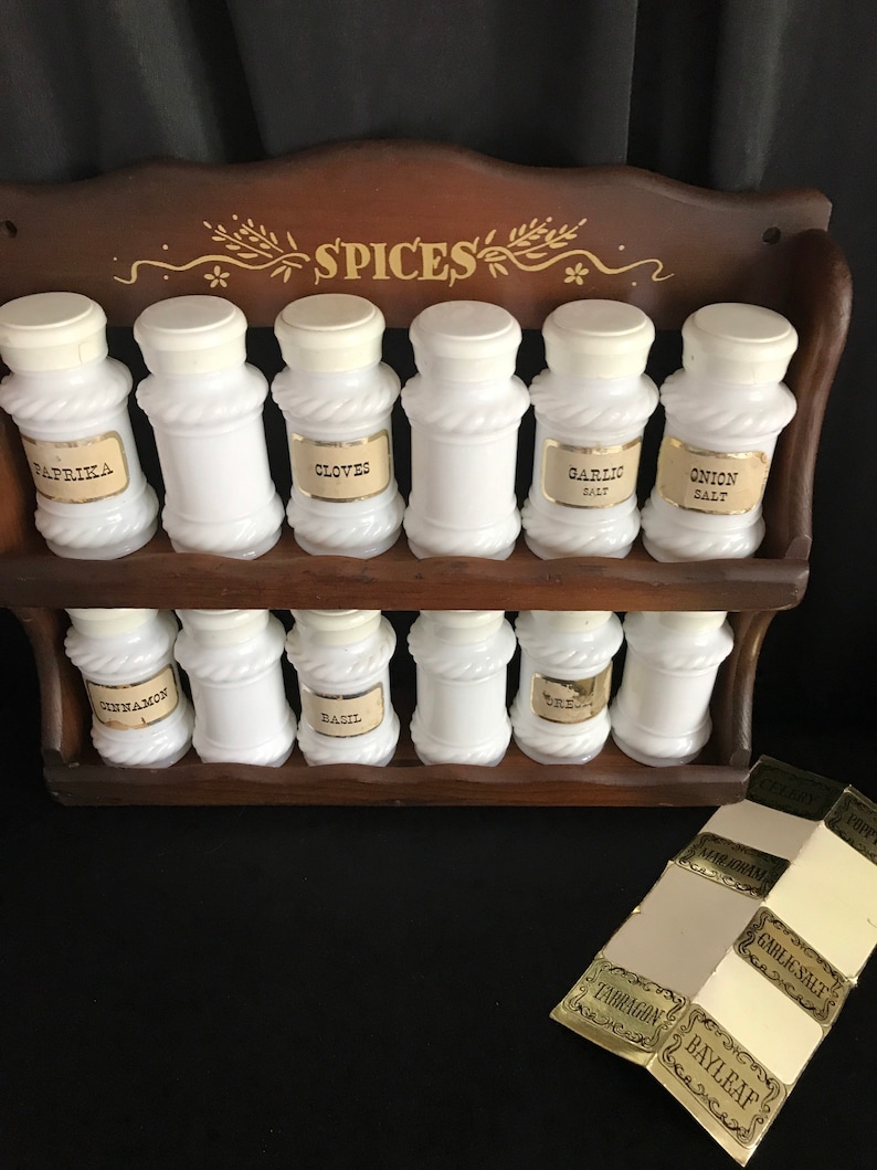 Vintage Spice Rack Wall Mount With Swirl Milk Jars Spice Etsy