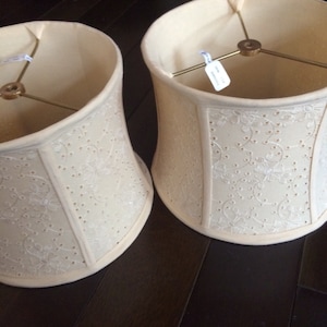 Lamp shades set  (2) a pair of eyelet cylinder shades, Barrel shape  ,Ivory