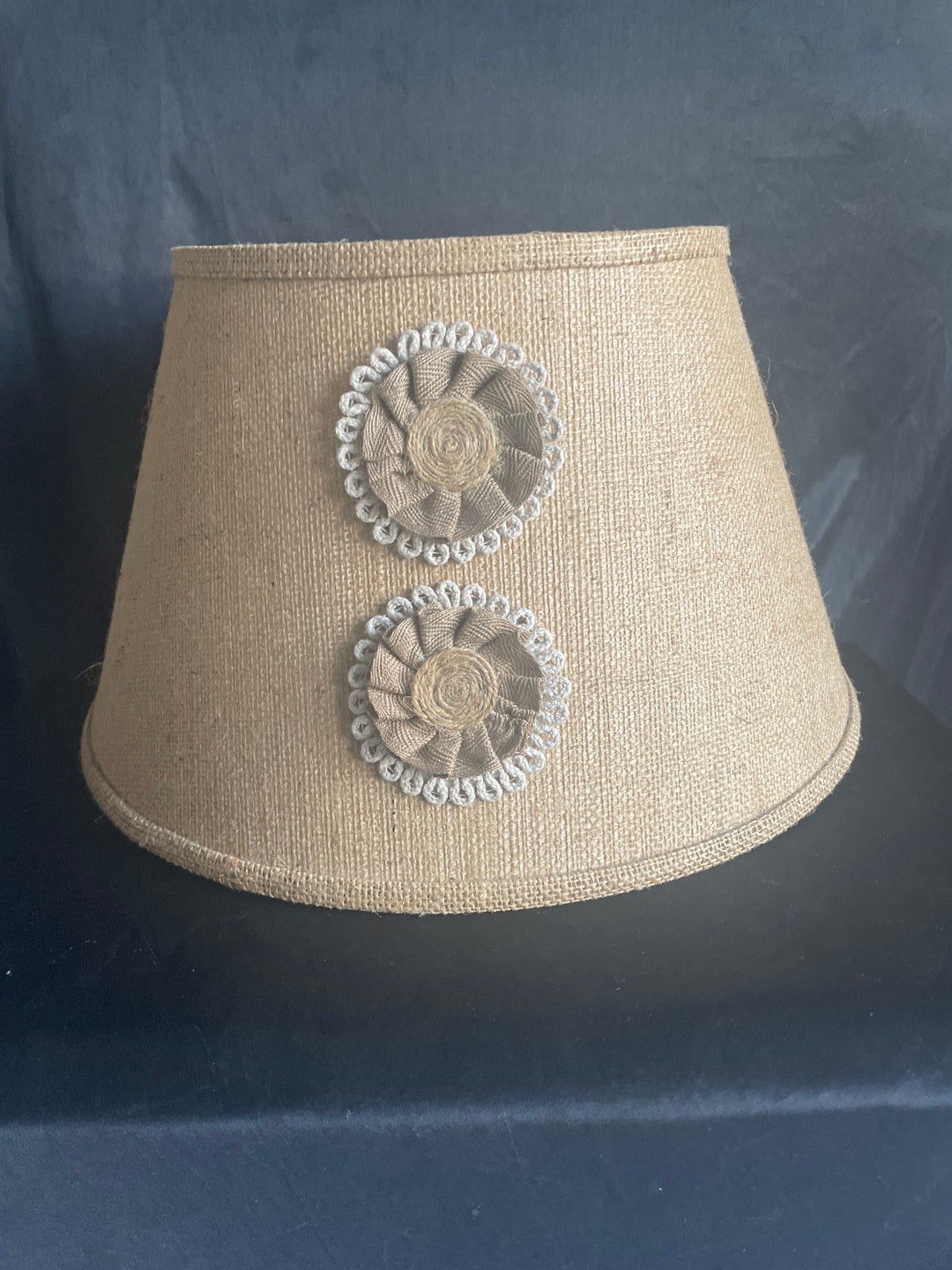 Large Burlap Lamp Shade Attached Rosettes 16 X10x10 Etsy