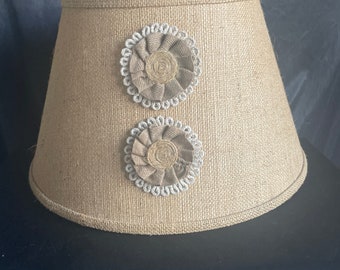 Large Burlap lamp shade , Attached rosettes 16 x10x10