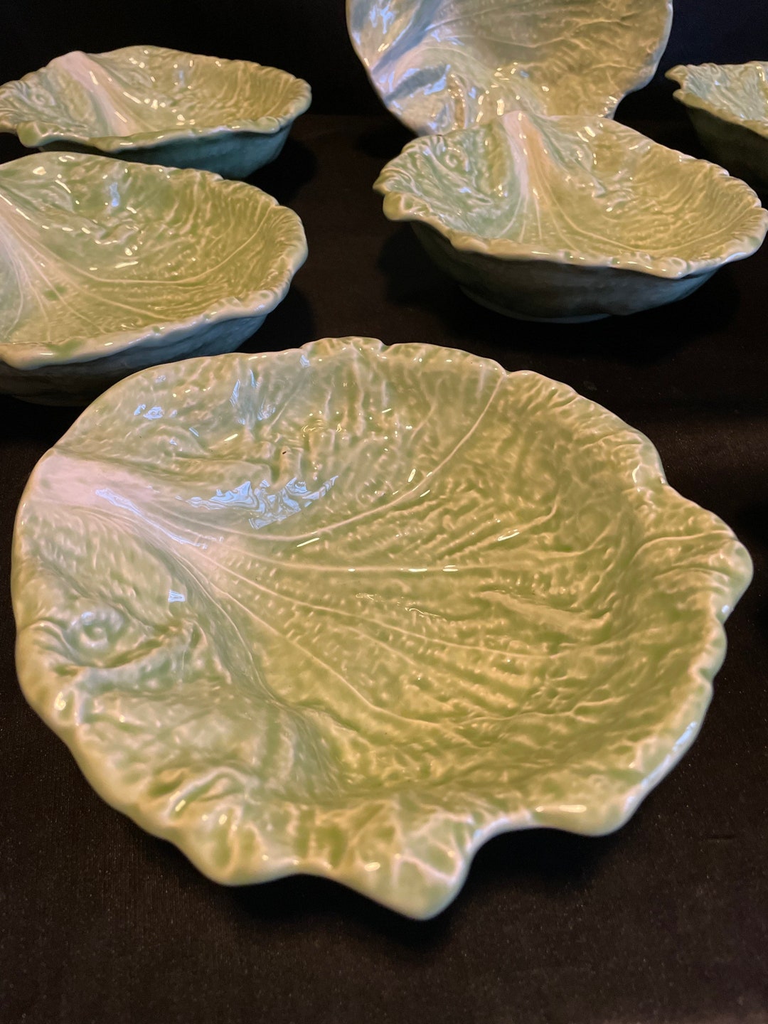 Cabbage Tableware Cabbage ware bowl set,8 green leaf,Art pottery tableware , dinnerware ...
