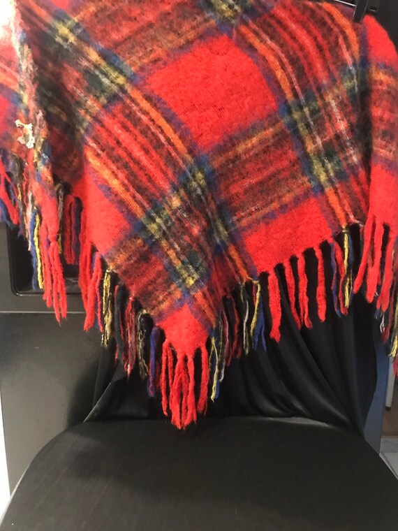 Imp Wool shawl ,wrap pashmina, red plaid ,fringed… - image 2