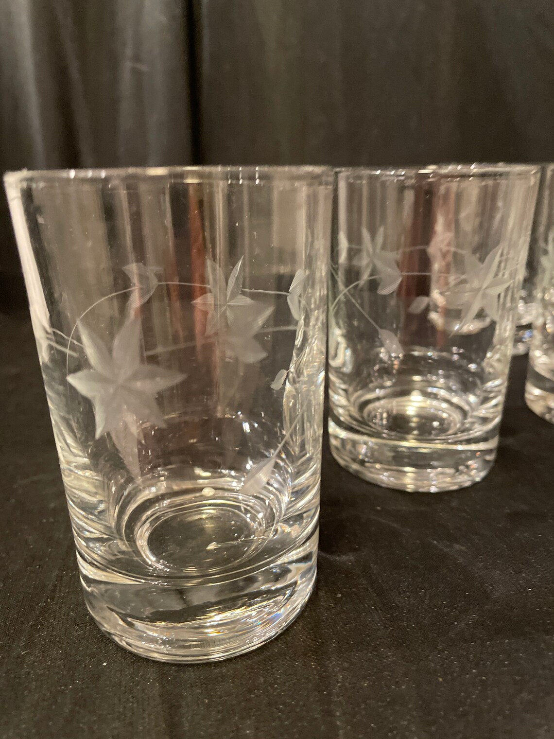 Juice Glasses 6 Clear Glass Etched Floral Vine Motifmcm Etsy