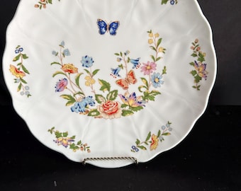 Aynsley cake plate , Round 10 1/2” , Country garden ,Botanical floral& Butterfly , England