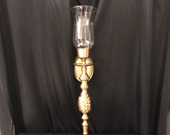 Brass Sconce  with Hurricane Shade Candle Holder Wall Flush Mount , Swirl Pattern Design