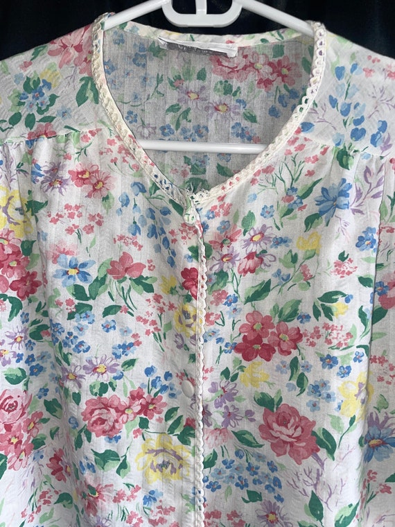 Vtg House coat , Miss Elaine, Floral , front snap… - image 3