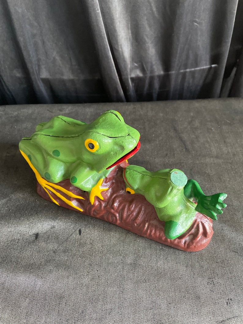 frogs on long collectible Good luck Frog cast iron St Patrick gift idea Kitchy Mechanical bank