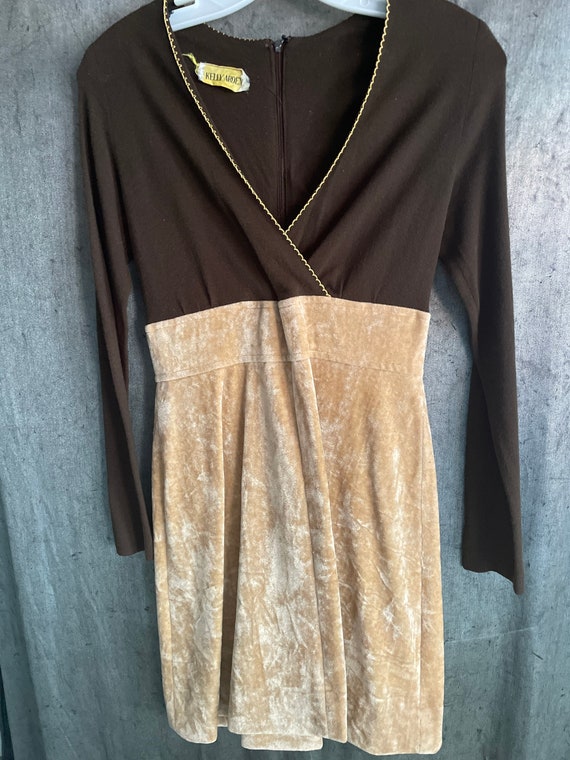 Vtg , mini dress , 2tone , crushed velvet ,cotton… - image 2