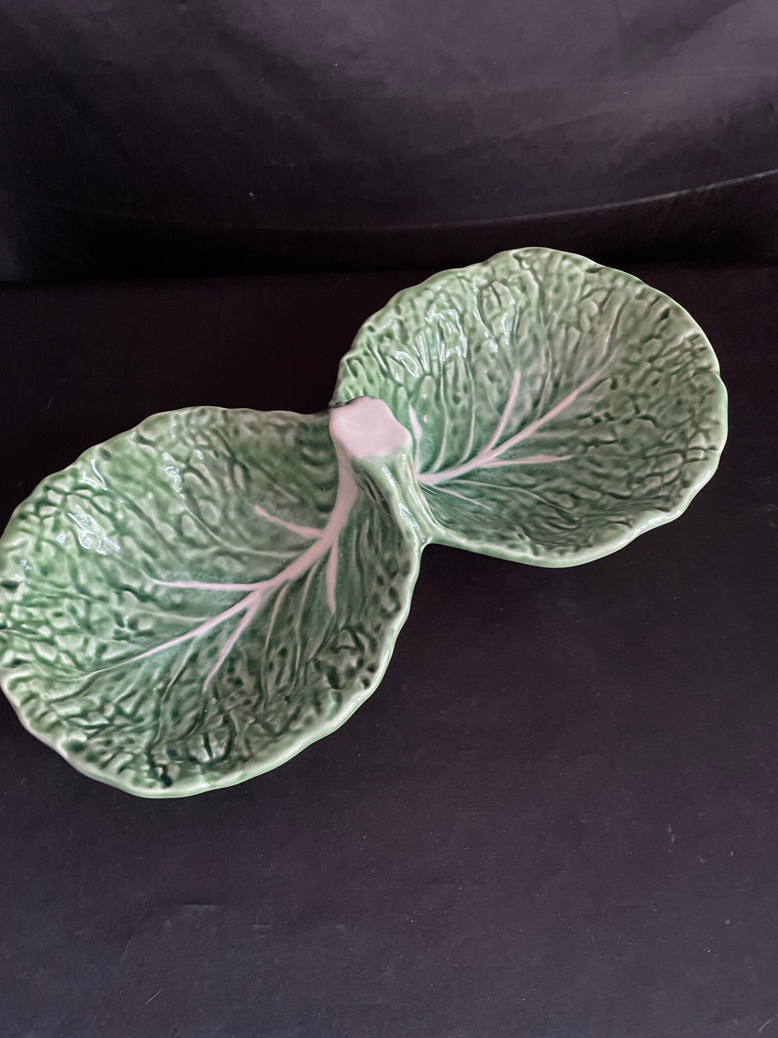 Green cabbage pottery majolica 2 section footed server Etsy