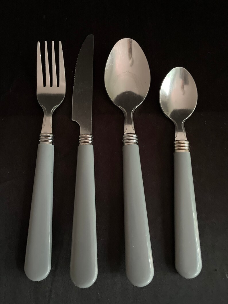 Kitchen Flatware Retro Grey 16 Pcs Set Stainless Etsy
